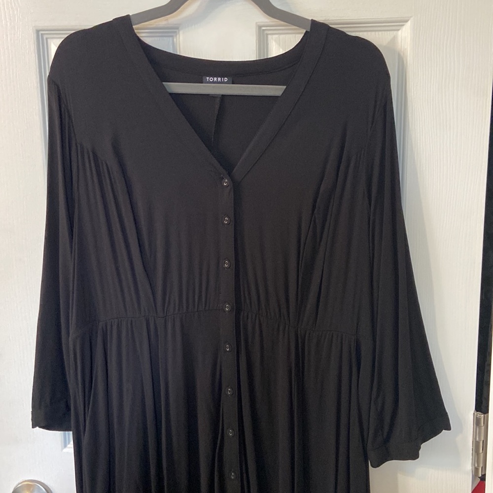 Torrid Black Challis Button Front Midi Shirt Dres… - image 6